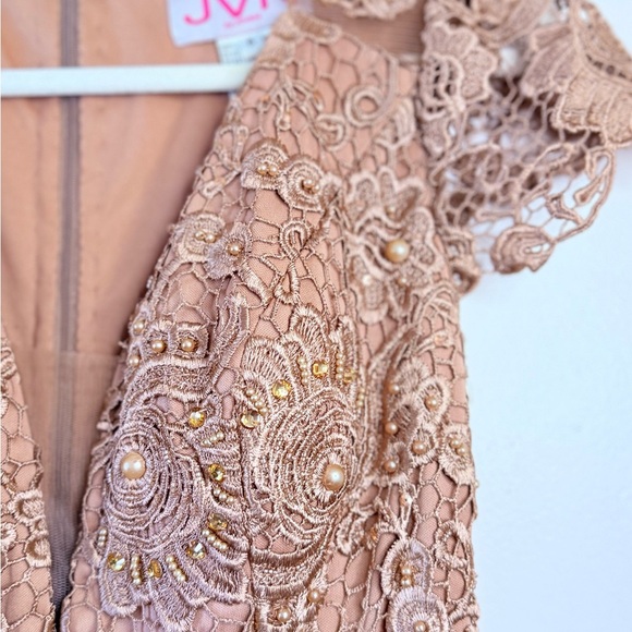 JVN Embroidered Lace Dress in Tan - Picture 6 of 11